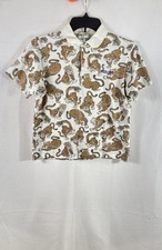 Kenzo Kids Polo Shirt White Tiger Leopard All Over Animal Print Sz 12A 152