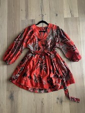 Banana Republic Red Asian Print Balloon Sleeve Cotton Mini Dress Sm/petite