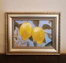 Small Original  Framed Oil Painting Lemons