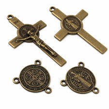 Antique Copper Saint Benedict Rosary Crucifix and Centerpiece Set, Religious ...