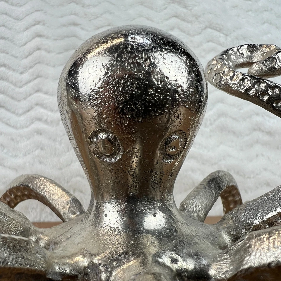 Pulpo Estante Decoración Acabado Peltre Estatua Náutica Costera Vida Marina Figura 11" Foto 2 de 4