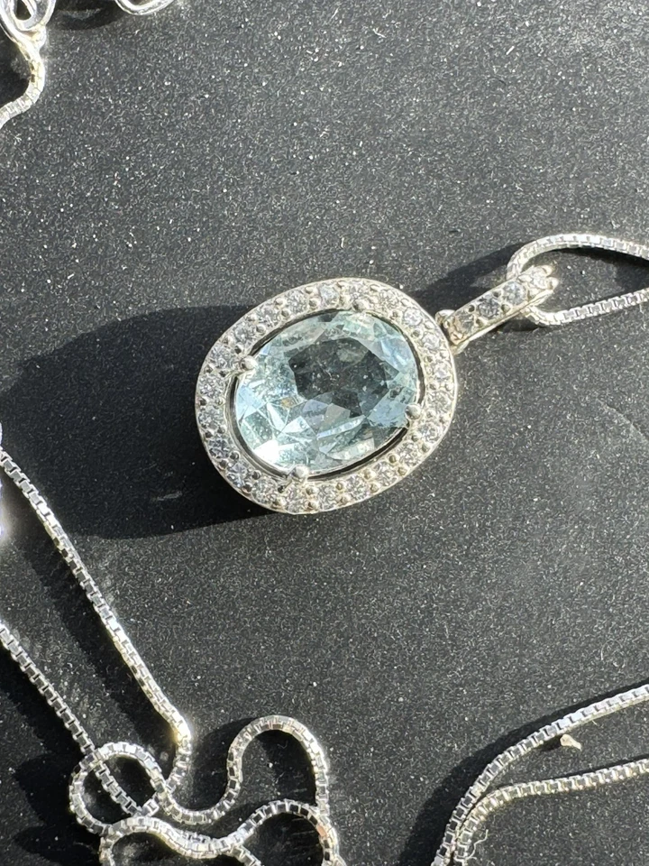 COLLAR COLGANTE AGUAMARINA AZUL AGUAMARINA BRILLANTE PLATA 0,925. 10x8 mm Ovalado 1,76 Ct. Foto 4 de 4