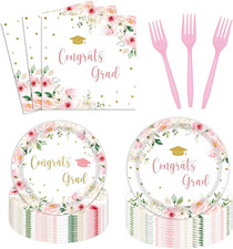 96Pcs Class of 2026 Graduation Party Supplies Floral Congrats Grad 2026 Plates a