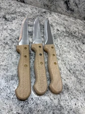 Vintage Forschner Steak Knives Set 3 Ice Hardened Stainless Wood Handle Kitchen