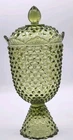 Vintage Fenton Art Glass Colonial Green Hobnail Pedestal Covered Candy Dish 11"