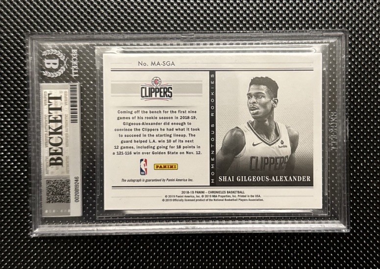 2018 Chronicles Shai Gilgeous-Alexander Momentous Rookie Auto GOLD 2/10 BGS 9/10 view 2