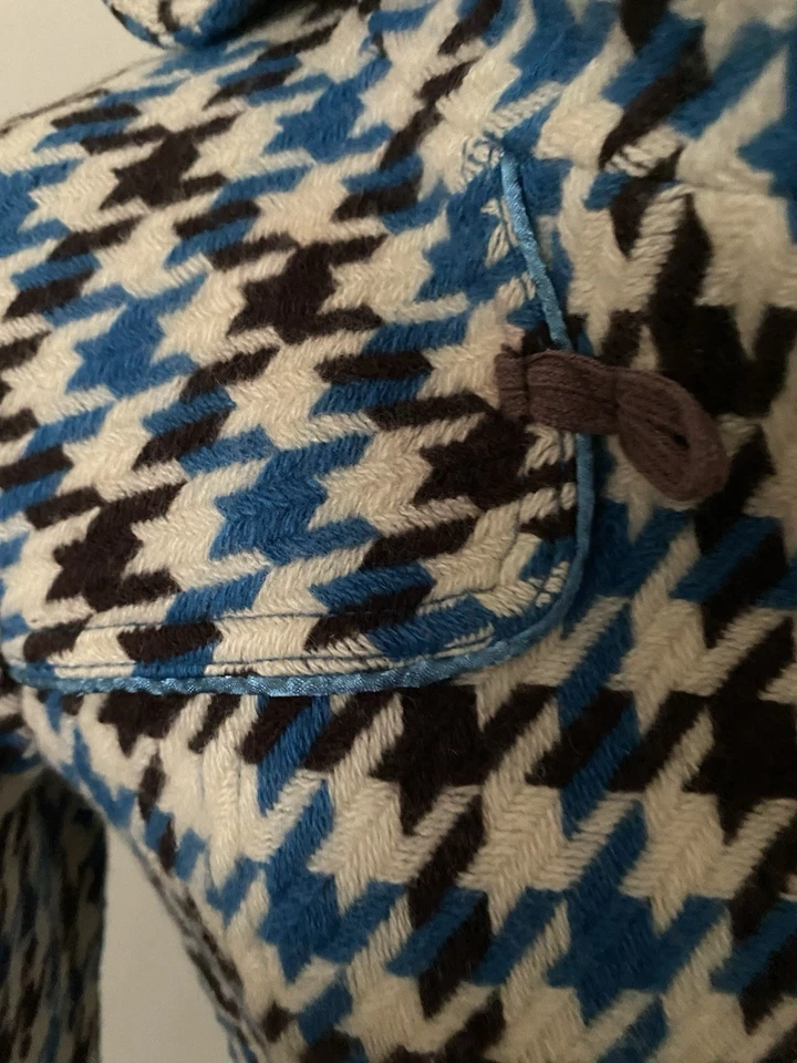 Abrigo con Capucha Ligero Pata de Gallo Color Blanco/Turquesa Talla S Foto 4 de 4