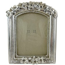 Vintage Ornate Floral Photo Picture Frame 3D Flowers Arched Silver Resin 5"x7"