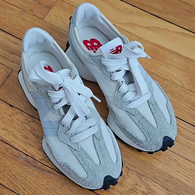 New Balance 327 Women s Low Top Lace-Up Suede Sneakers White/Gray/Black WS327UF