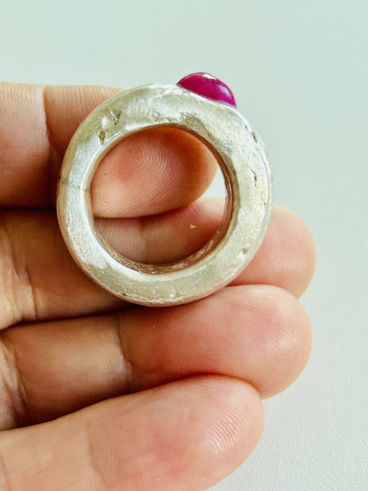 Heavy 999 Silver Ring with Ruby Brutalist Men's S… - image 10