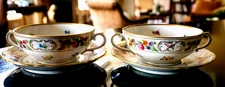 Set(s) of 2 Schumann “Empress Dresden Flowers” Cream Soup Bowls & Saucers