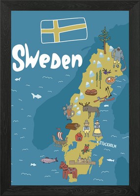 Schweden Karte #2 Gerahmtes Wandbild Poster Druck Bild