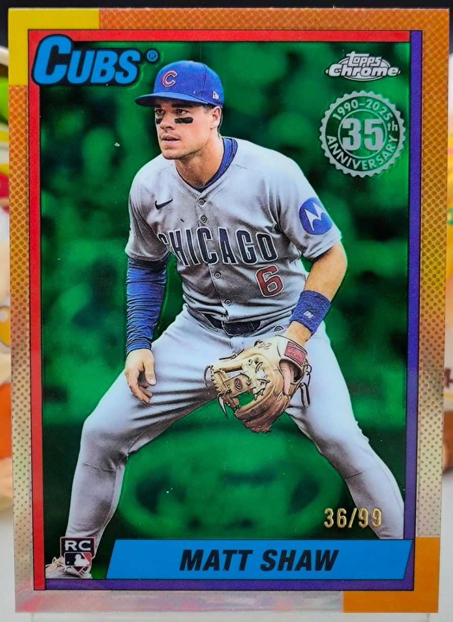 Matt Shaw 2025 Topps Chrome Update RC 1990 Topps Green Refractor 36/99 #90CU-20