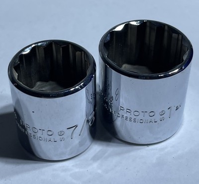 Lot of 2 Proto 3/8  Drive 12 Point Chrome Sockets 7/8  5228 & 1  5232 USA