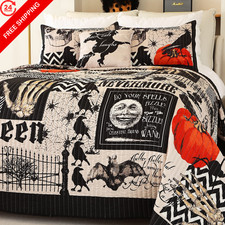 Cmfshape Halloween Bedspread,Black Quilt Set King 104"x90", Black