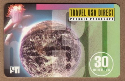 30m Travel USA Direct Globe & Fiber Optics (2nd Reverse) USED Phone Card
