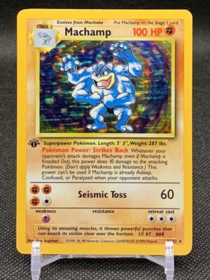 1999 MACHAMP - 1st Edition Holographic Foil POKEMON Card 100