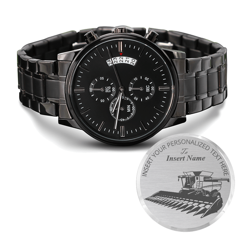 Personalized Laser-Engraved Harvesting Machine Operator Metal Wristwatch Gift - Picture 2 of 11