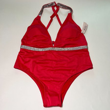 Victoria Secret Medium M Shine Strap Plunge One Piece Swimsuit Bikini LOGO Pink