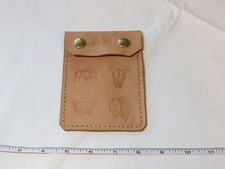 Handmade leather coin card pouch holder 5 1/4" X 3 5/8" flap beigh to tan spots
