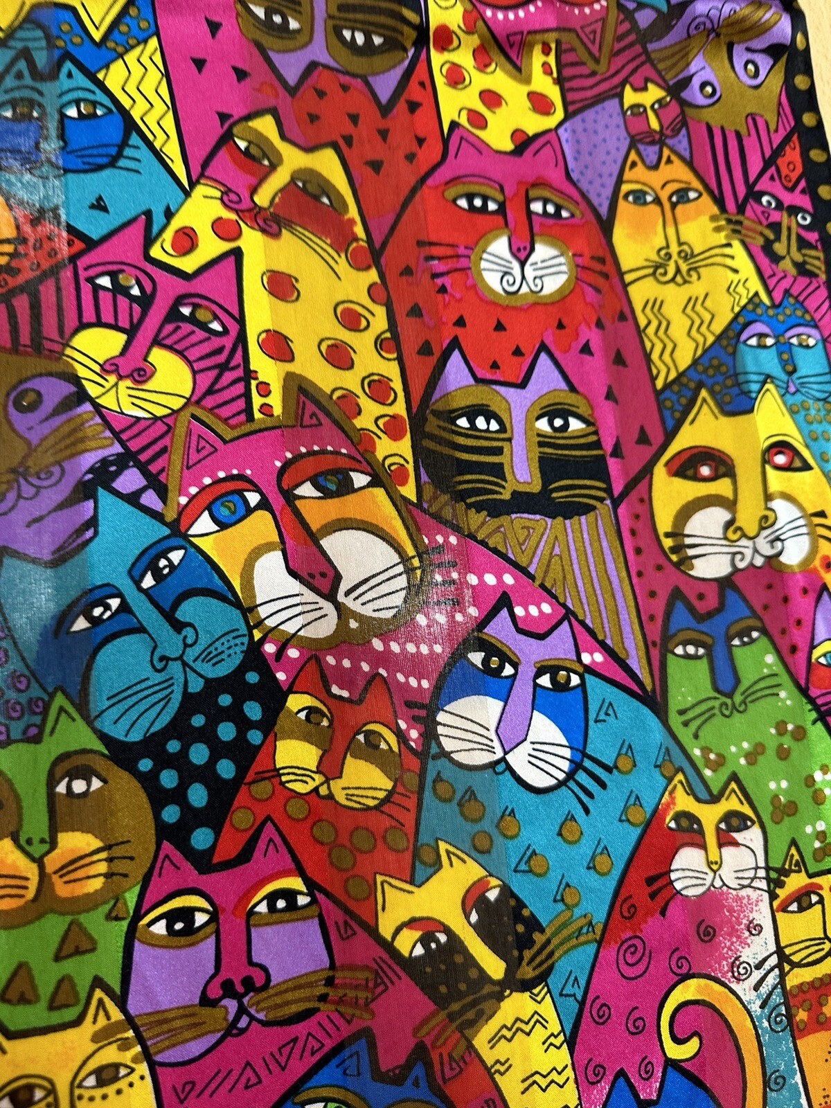 Laurel Burch Multi Cat Rectangular Silk Scarf Vib… - image 3