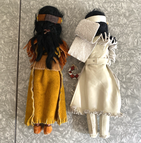 Vtg NATIVE AMERICAN INDIAN DOLL 2x Lot w/ Suede Dress 11" tall Sleep eyes - Picture 6 of 10