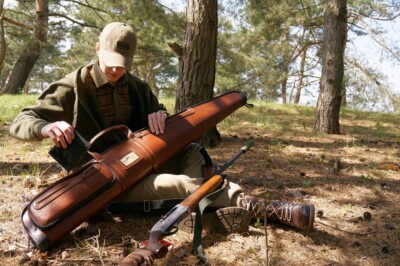 Hardshell Eco-Leather Hunting Case for Rifles with Optical Scopes, Brown Color