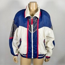 East West Women  s Size Medium 100 Nylon Shoulder Pad Jacket Vintage Colorblock