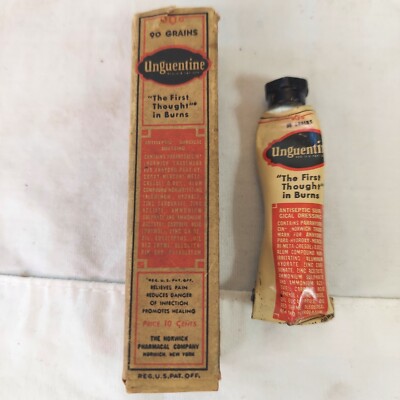 Unguentine Tube 90 Grains & original box Vtg The First Thought In Burns 10 Cents