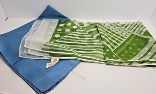 Ladies Vintage Scarf, Lot of 2  Square Solid Blue, Green and White Long - Afbeelding 1 van 4