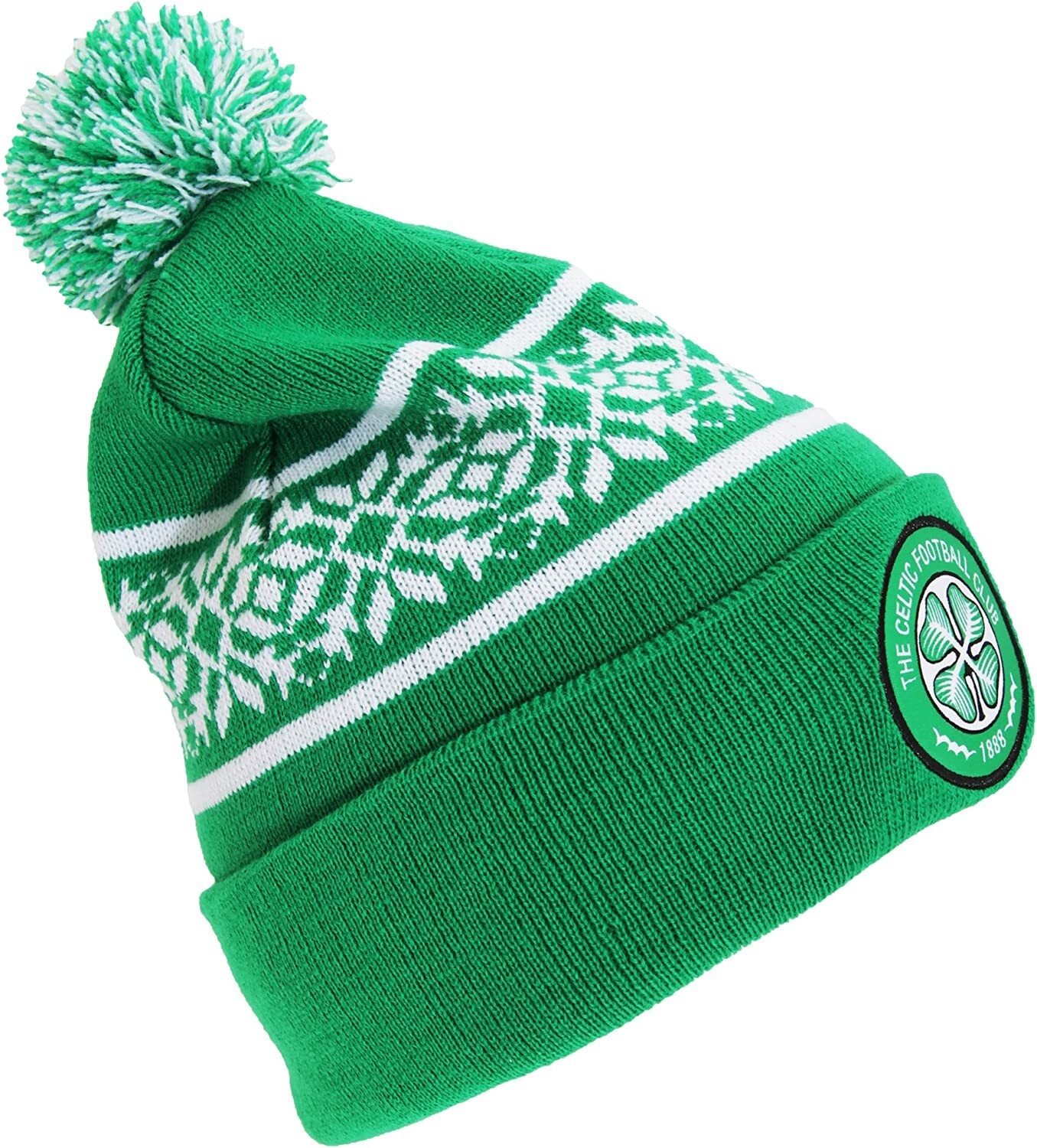 Celtic Winter Hat Football Club Green Snowflake Bobble Beanie Official Licensed