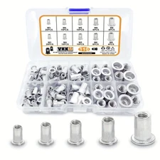 VKKM Aluminum Alloy Rivet Nut Set, Flat Head Rivnuts/Nutserts Assortment Kit