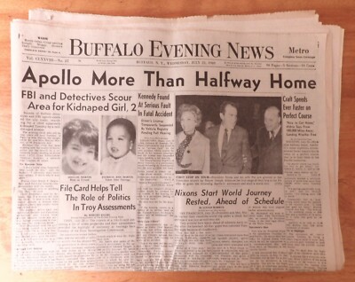 Vintage July 23, 1969 Buffalo Evening News, Apollo, Nixon, Kennedy Accident,Viet