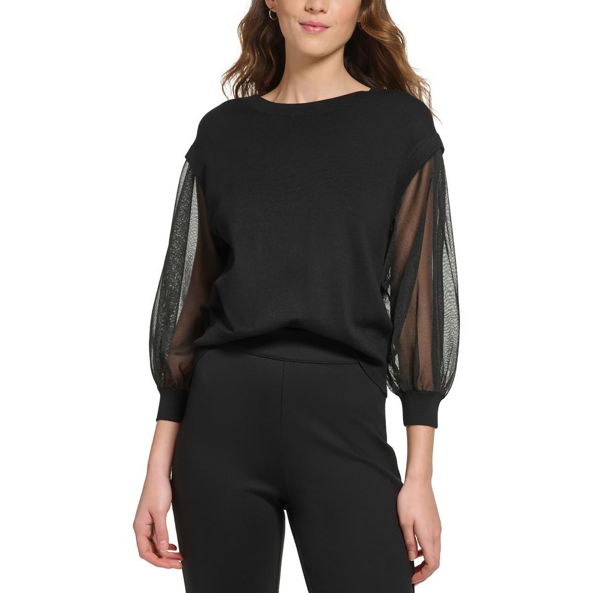 Женская черная блузка из вискозы в смешанной технике DKNY M BHFO 1448