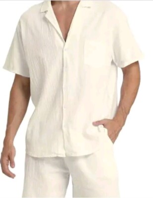 Agenda Men s Sand -Beige Linen Size XXL Casual Shorts Set NWT