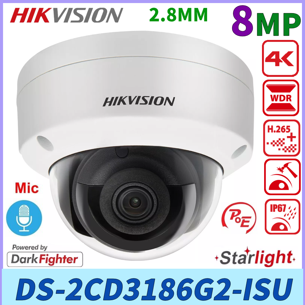 Hikvision DS-2CD2186G2-ISU 4K 8MP IP Camera AcuSense + Darkfighter PoE Mic Alarm
