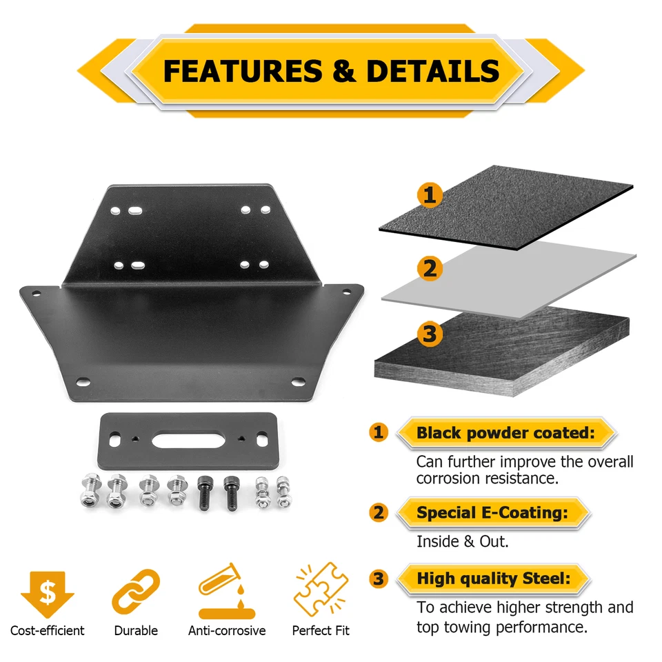 Soportes de placa de montaje de cabrestante de acero para Polaris Ranger XP 900 / XP 900 Crew Foto 2 de 4