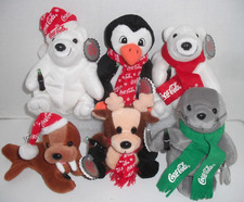 1998 Coca-Cola Winter Set of 6 Bean Bag Plush Bear/Seal/Penguin/Walrus/Reindeer