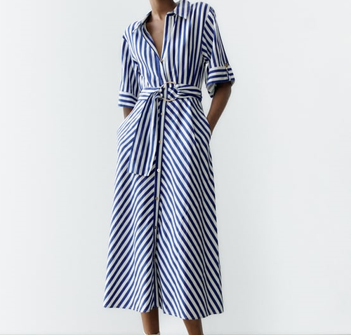 ZARA LINEN Midi Shirt Belted 2 Side 