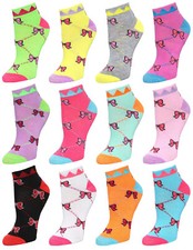 12 Pairs Assorted Color Bowknot Pattern Women Athletic Sport Ankle Socks 9-11