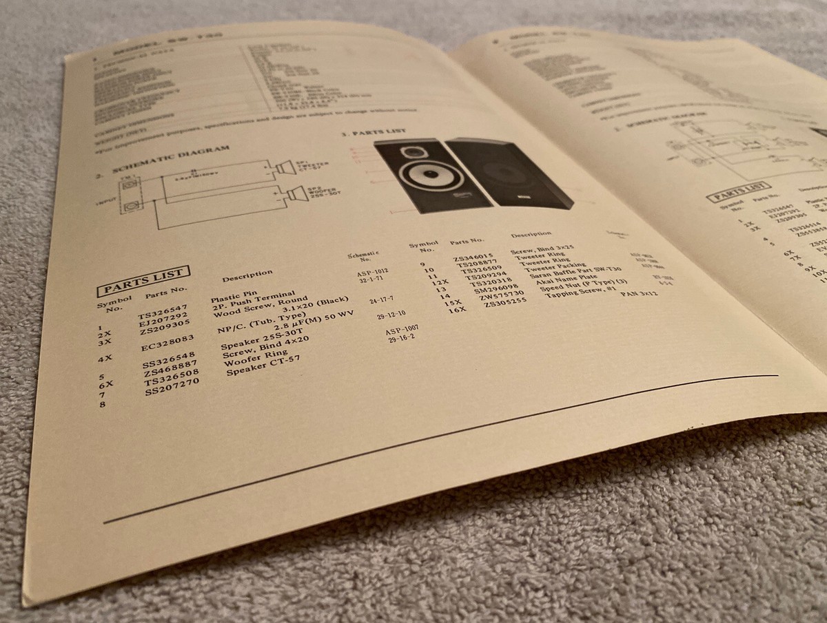 AKAI SW-T30 SW-T50 SW-T70 SPEAKERS ORIGINAL SERVICE MANUAL