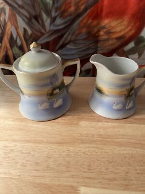 Vtg CHIKARAMACHI  Sugar Bowl & creamer Set EARLY NORITAKE  1928-42 Hand Painted