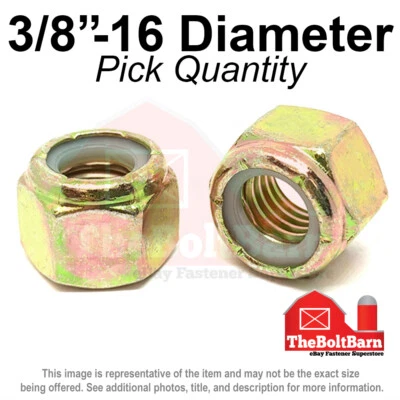 THEBOLTBARN 3/8"-16 Grade 8 Nylon Insert Hex Lock Nut Zinc Yellow Coarse Nylok (Pick Qty)