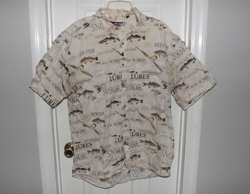 SALE REEL LEGENDS HAWAIIAN CAMP SHIRT FLIEGENFISCHEN FISCHKÖDER DRUCK GRÖSSE XL