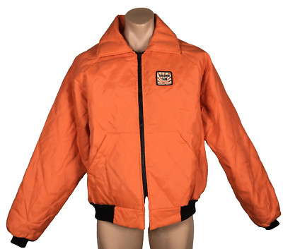 Vintage Mens XL Wiman Golden Sun Feeds Orange Quilted Jacket TRUCKING Coat USA
