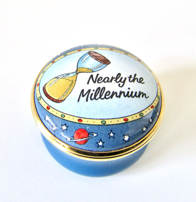 Halcyon Days Enamel Trinket Box New Year's 2000 Nearly the Millennium