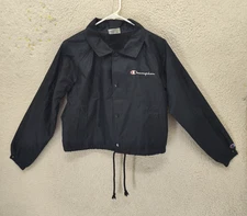 Champion Women Jacket Small Navy PolyBlend Heritage Coache Big C Logo Drawstring