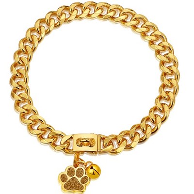 Dog Chain Collar 15mm 19mm Thick Dog Collar with Quick Release Buckle 18K Gol...