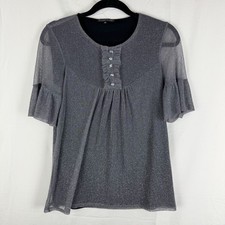 Rampage Vintage Y2K Metallic Silver Blouse Size M Retro 90s Futuristic