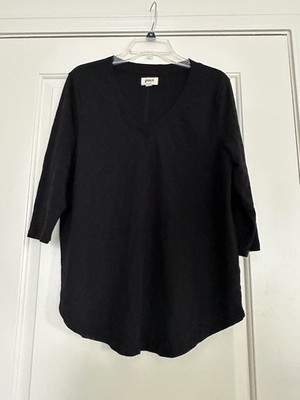 Pact Women s Black V-Neck 3/4 sleeve shirt blouse organic cotton L ( Worn 1x)